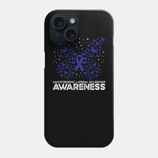 ALS Awareness Blue Ribbon Butterfly, Amyotrophic Lateral Sclerosis Awareness Phone Case