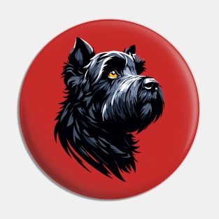 Stunning and Cool Black Russian Terrier Monochrome and Gold Portrait for Father's Day Pin