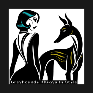 Art Deco Greyhound Dog And Woman T-Shirt