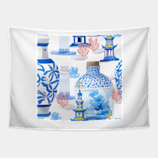 Red corals and chinoiserie jars Tapestry