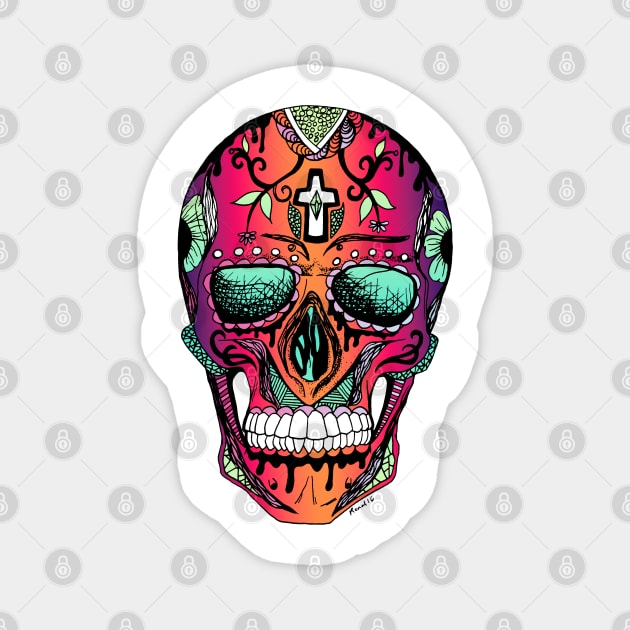 Blue Red Blend Los Muertos Skull Magnet by kenallouis