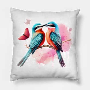 Valentine Kissing Bee Eater Bird Couple Pillow