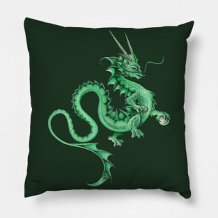 Serene Green Asian Dragon Pillow