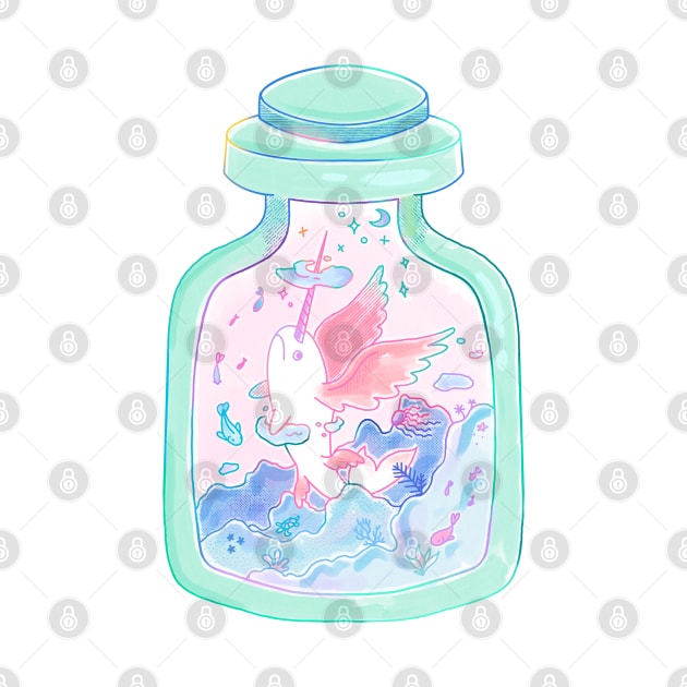 Pastel Watercolor Narwhal in Cloud Jar by narwhalwall