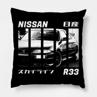 NISSAN SKYLINE GT-R R33 Black 'N White 3 (Black Version) Pillow