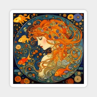 Art Nouveau Beautiful Woman Of The Waters Magnet