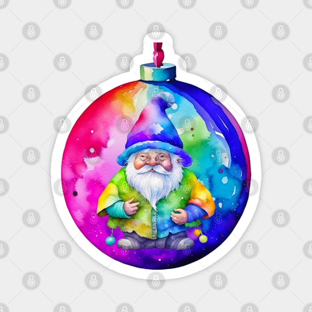 Rainbow Gnome on a Christmas Bauble Magnet by Bellinna