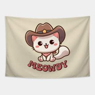 Meowdy Kawaii Cat Wearing a Cowboy Hat Tapestry