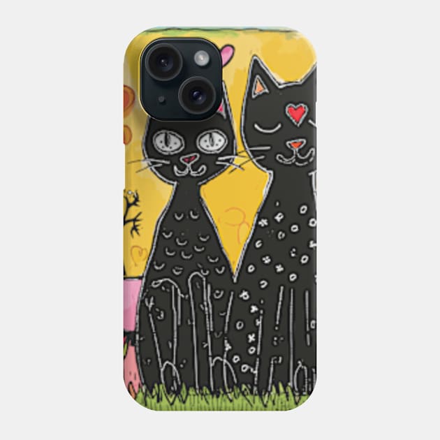 Feline Love 2024 Valentines Day Drawing Phone Case by peculiarbutcute