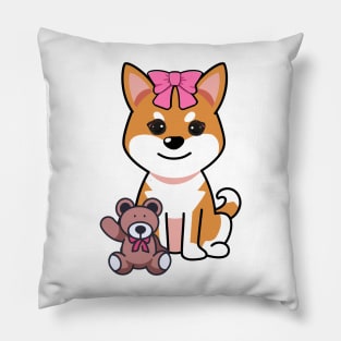 Funny orange dog is holding a teddy bear Pillow