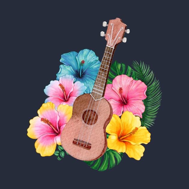 Watercolor Ukulele Hibiscus by soulfulprintss8