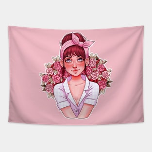 Girl with Roses Tapestry