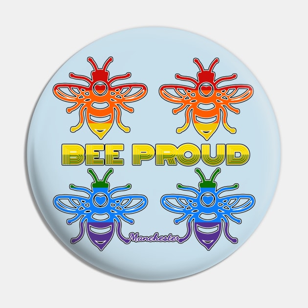 BEE PROUD. Celebrate Manchester Pride with this rainbow coloured bee design Pin by Off the Page