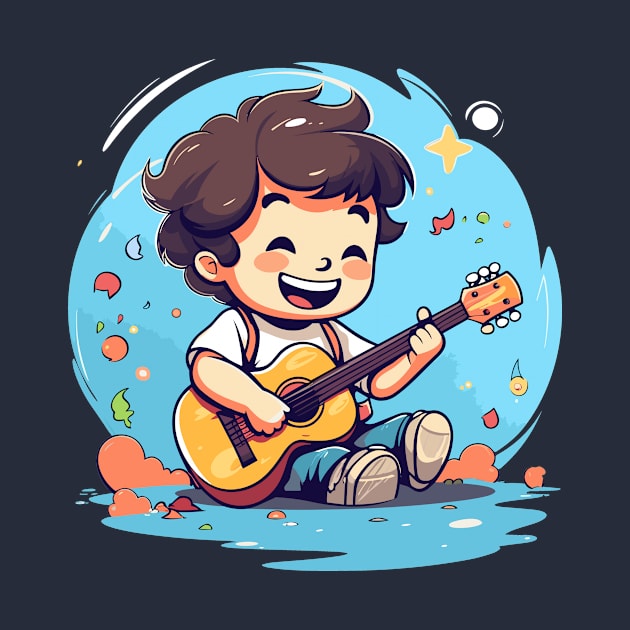 happy kid playing a guitar v6 by H2Ovib3s