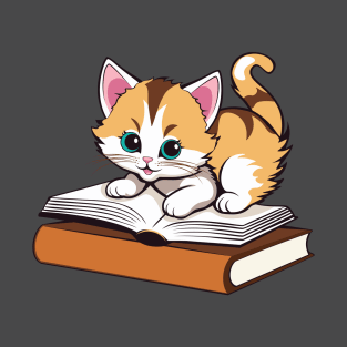 Ginger kitten jump on book T-Shirt