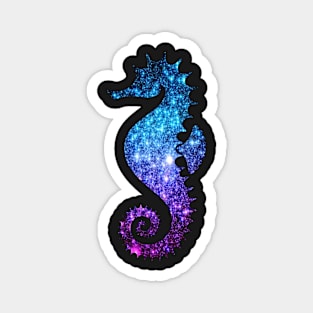 Teal and Purple Ombre Faux Glitter Seahorse Magnet