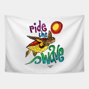 Ride the Wave: Whimsical Sea Turtle Watercolor Illustration Tapestry