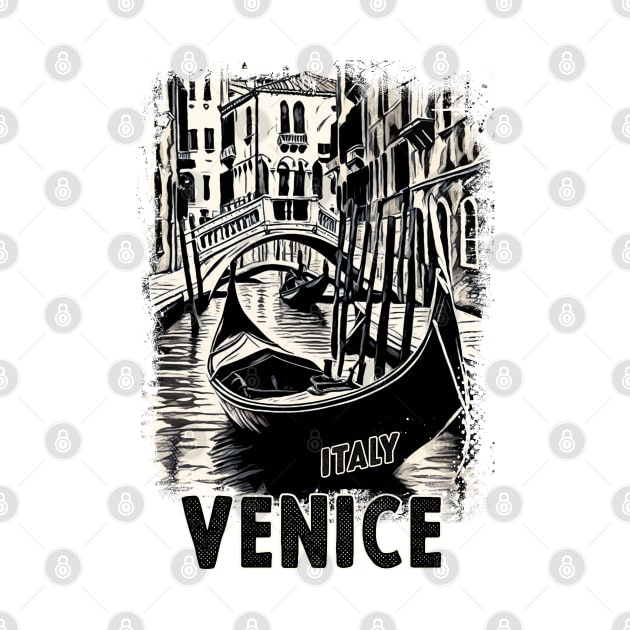 Venice Italy Vintage Travel Postcard Art Style Retro Mid Century illustration by Naumovski