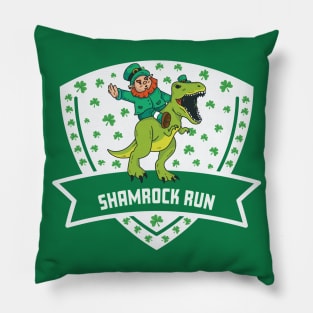 Shamrock Run Leprechaun Dinosaur Funny Pillow