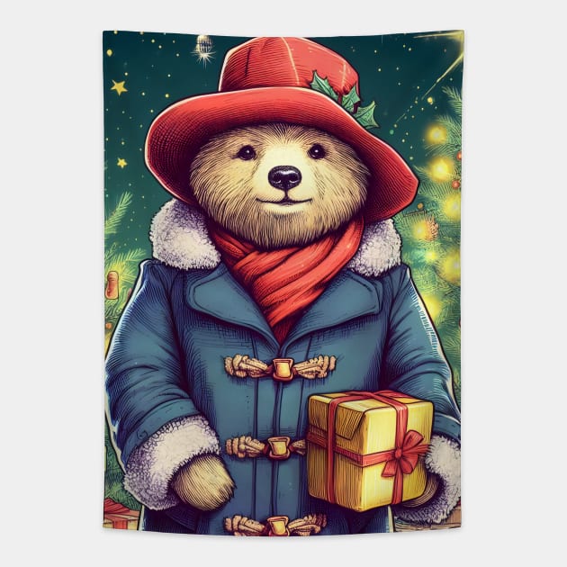 Charm and Cheer: Festive Paddington Bear Christmas Art Prints for a Whimsical Holiday Celebration! Tapestry by insaneLEDP