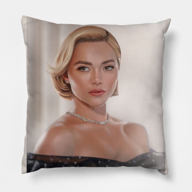 Florence Pugh - Portrait Pillow by brainbag