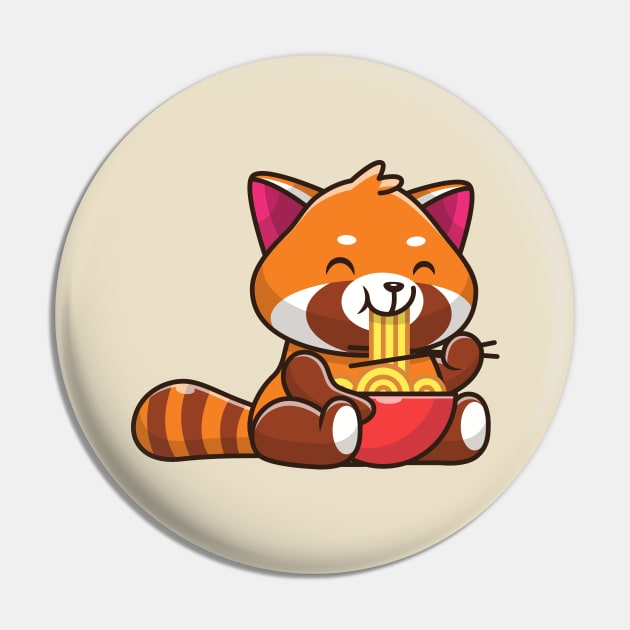 Cute Red Panda Eating Noodle Cartoon Pin by Catalyst Labs