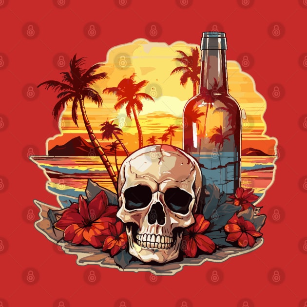 Skull and Empty Bottle - Summer Paradise (Black Lettering) by VelvetRoom