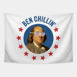 Ben Chillin' - Retro Ben Franklin with Patriotic 4th of July Sunglasses Tapestry