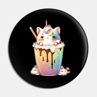 Kawaii Cat Drinks Boba Bubble Tea Anime Cute Animals drinking boba Pin