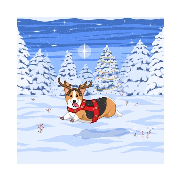 Cute Red Tricolor Corgi in Christmas Reindeer Costume by csforest