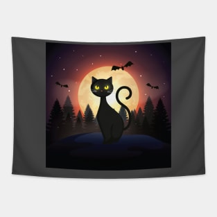 a cat and an owl - black cat - midnight Tapestry