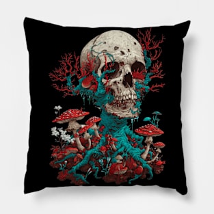 Skull and mushrooms. Pillow