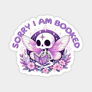 Sorry I am Booked Cute Kawaii Skeleton Moth Magnet