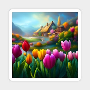 Fairy Tulips Village Magnet