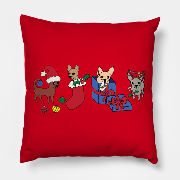 Red Christmas Chihuahuas - Smooth Coat Chihuahuas - Christmas Chihuahua Tee Pillow by bettyretro