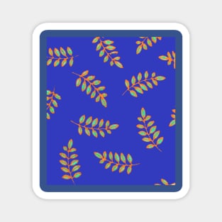 Leaf Print Pattern in speckled teal green, orange, royal blue Magnet