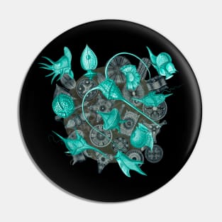 Ernst Haeckel Aqua Peridinea on Cerulean Diatoms Pin