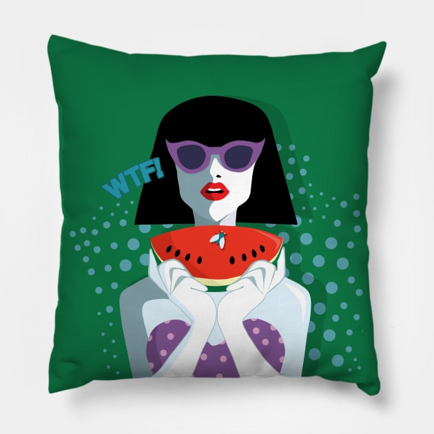 Pop Art Girl Pillow by valentinahramov