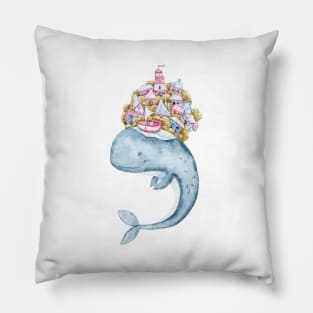 Watercolor hand painted whale painting Pillow