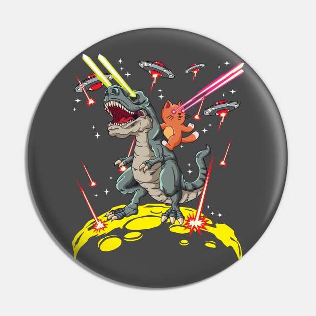 Space Cat Riding T-Rex Laser Eyes Pin by ghsp