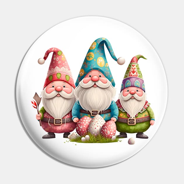 Funny Spring Gnomes Easter Egg Hunting Pin by Ai Wanderer