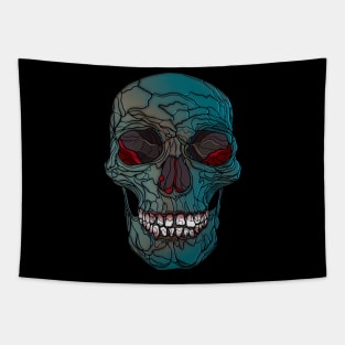 Colorful blue skull with red interior Tapestry