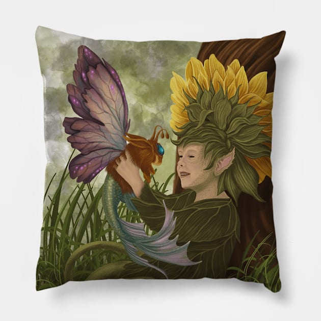 Fairy Daisy and rabbit butterfly with fish tail Pillow by Dugleidy Santos