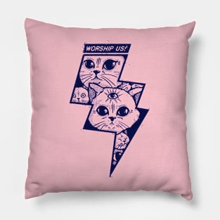 Worship Cats (just blue) Pillow