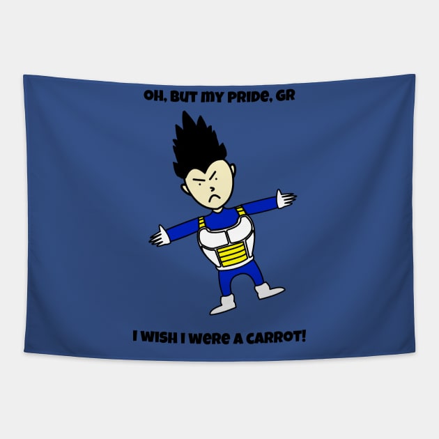 "Oh, but my pride, gr I wish I were a carrot!" Vegeta Chibi Tapestry by JacCal Brothers