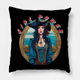 Girl power, blue eyed pirate lady Pillow