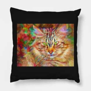 Colorful Cat in Abstract Pillow