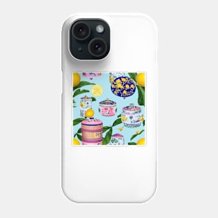 Porcelain and lemons on turquoise Phone Case