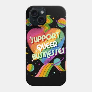 Support Queer Businesses Vintage Distressed with Planets & Rainbows Phone Case