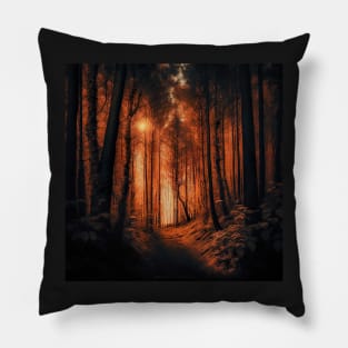 Abstract art of orange forest lit with winter sunlight Pillow